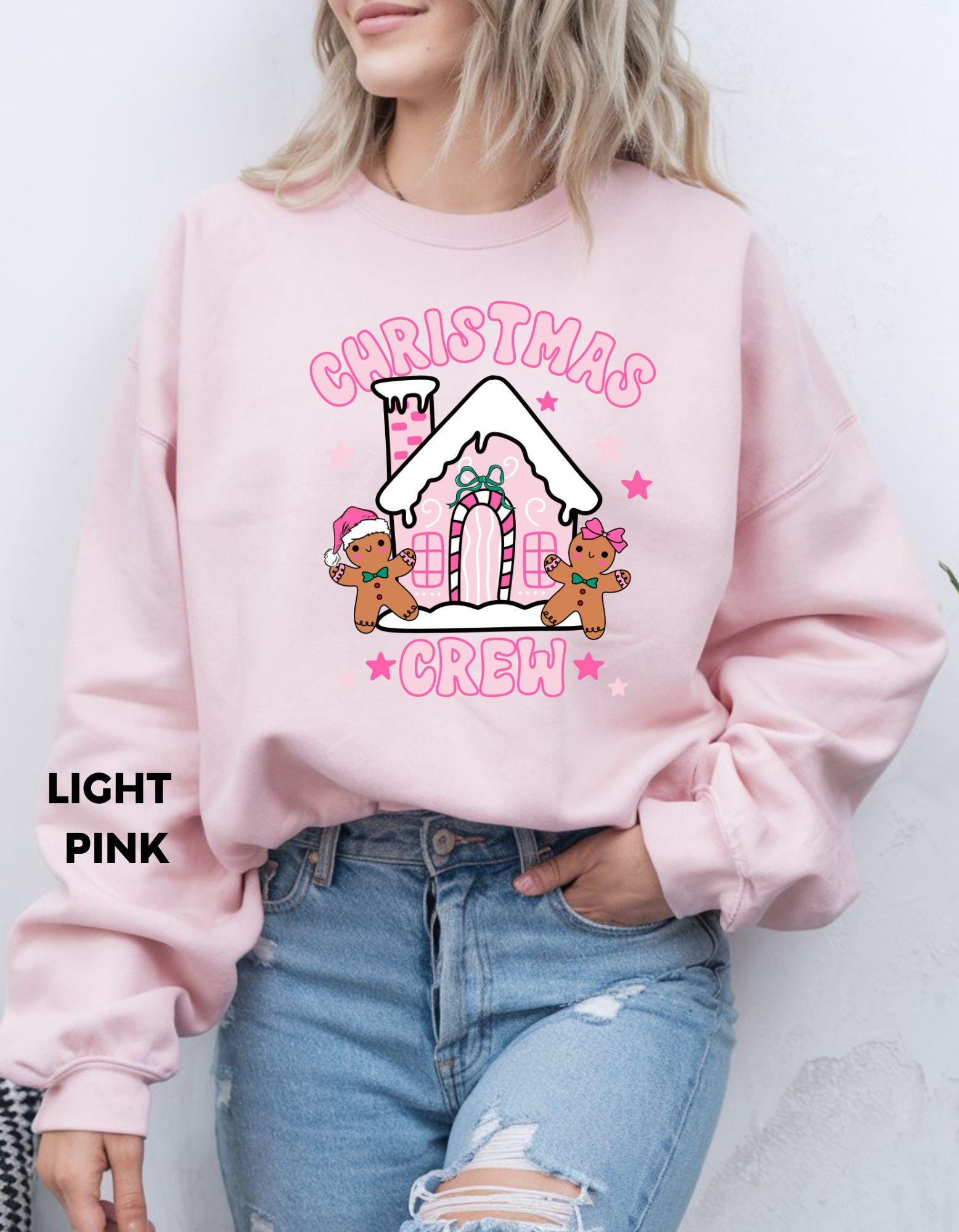 Girly Christmas Crew Sweatshirt, Pink Gingerbread House Shirt, Cute Holiday Crewneck, Matching Family Christmas Sweater, Cozy Festive Gift