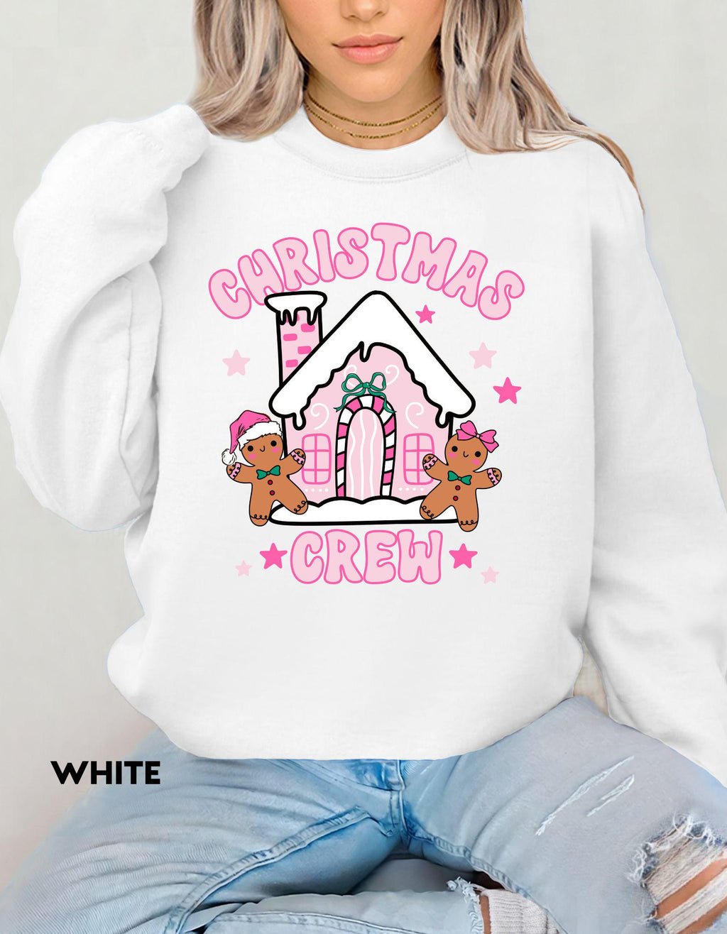 Girly Christmas Crew Sweatshirt, Pink Gingerbread House Shirt, Cute Holiday Crewneck, Matching Family Christmas Sweater, Cozy Festive Gift