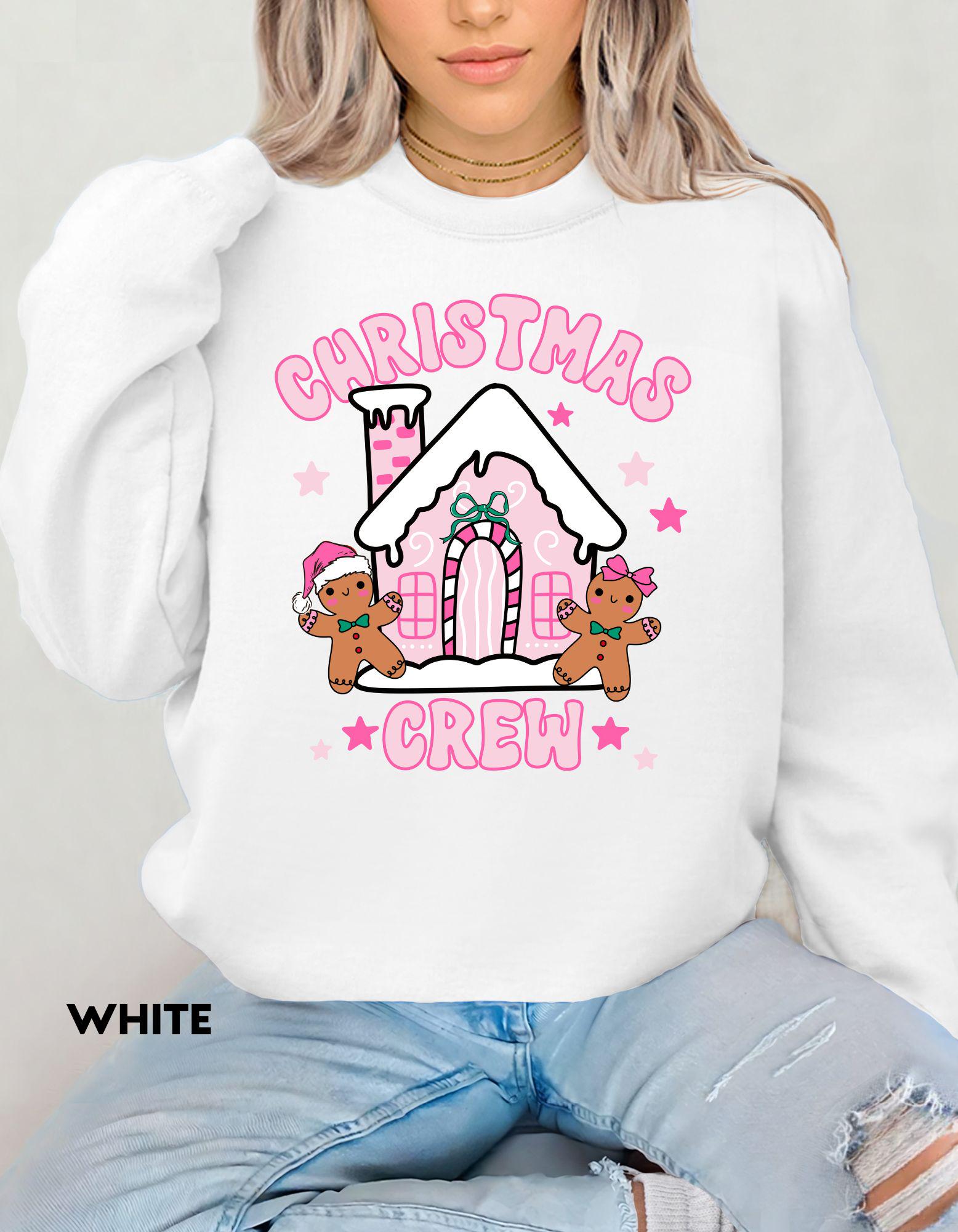 Girly Christmas Crew Sweatshirt, Pink Gingerbread House Shirt, Cute Holiday Crewneck, Matching Family Christmas Sweater, Cozy Festive Gift
