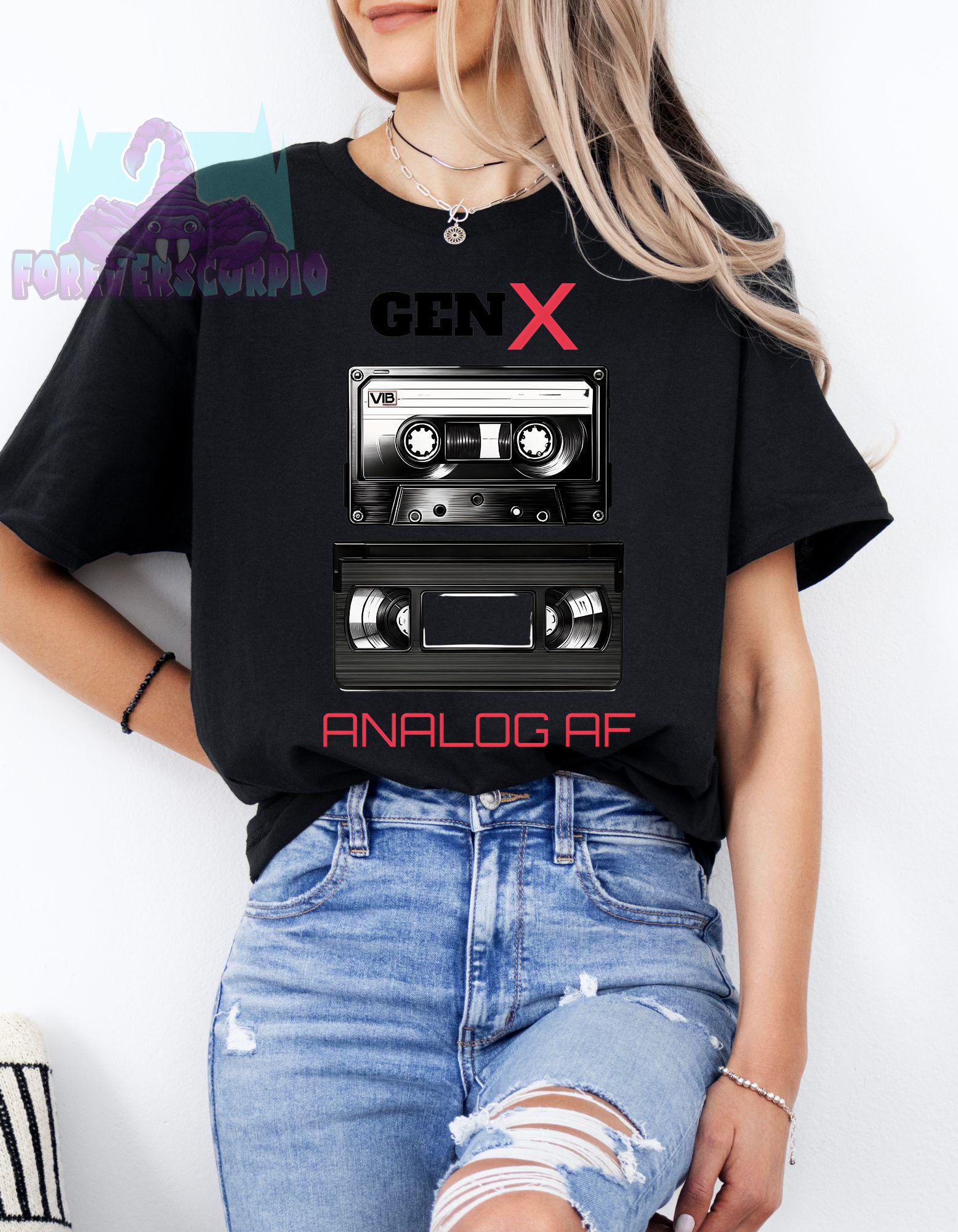 Gen X Analog AF T-Shirt | Funny Retro Cassette VHS Shirt for Men & Women | Gen X Nostalgia Tee Born 1965–1980 | 70s 80s Gift