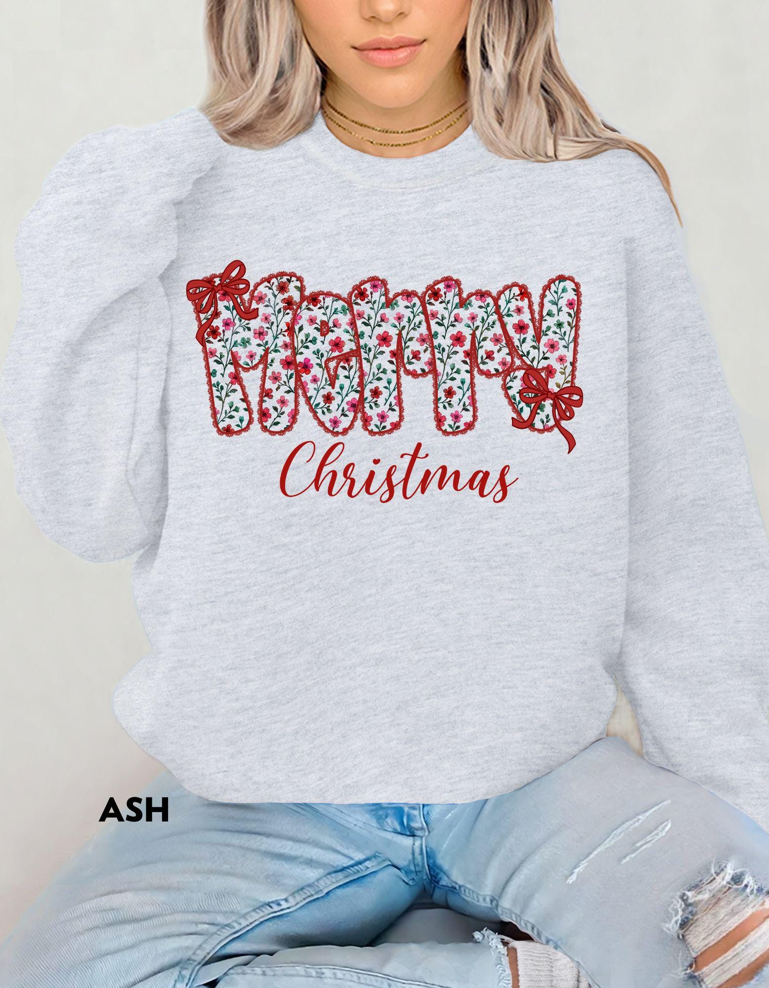 Floral Merry Christmas Sweatshirt, Vintage Holiday Crewneck, Cute Cozy Christmas Shirt, Winter Gift for Her, Festive Floral Sweater
