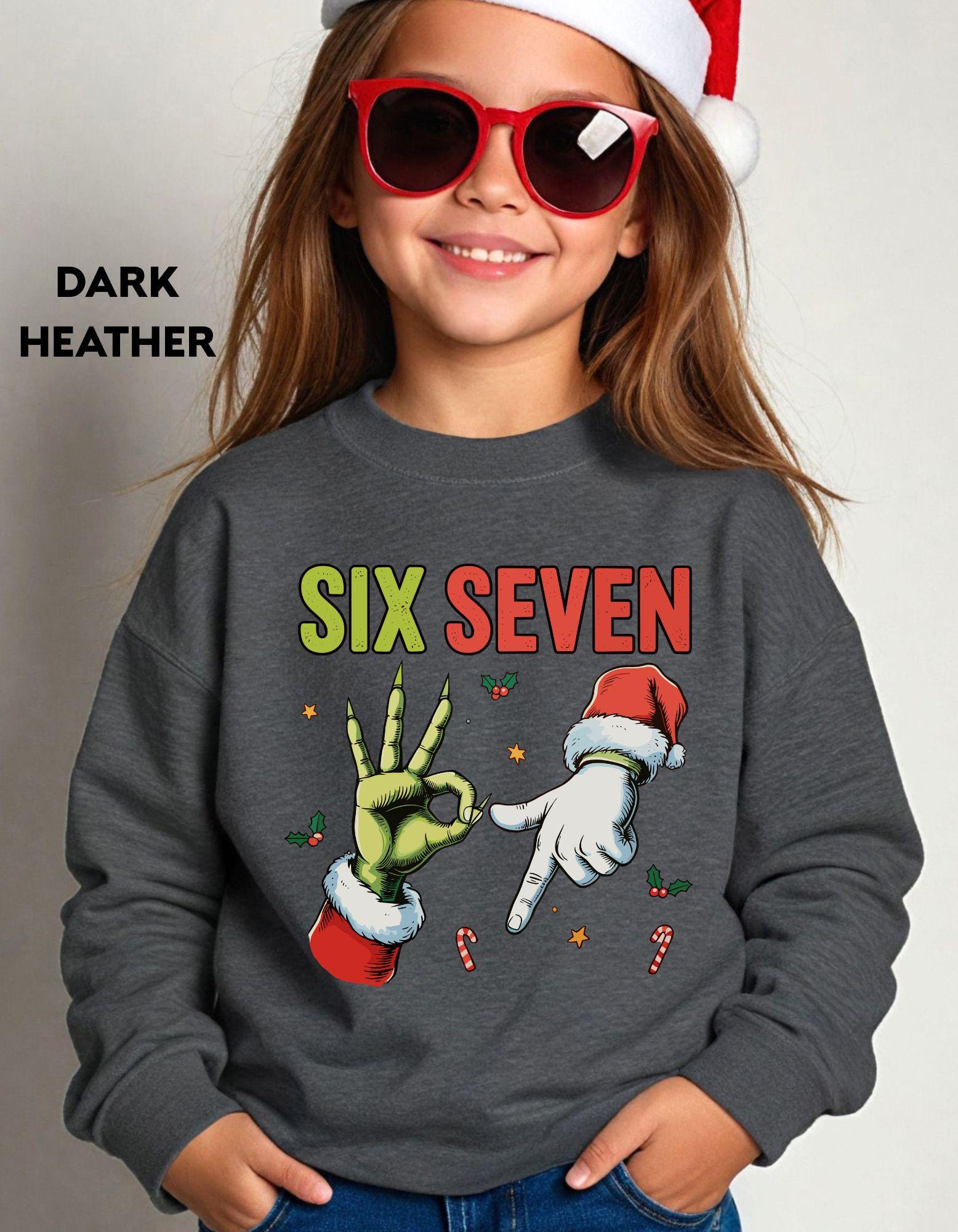 Six Seven Christmas Sweatshirt, Funny Holiday Meme Shirt, Grinch Hand Crewneck, Santa Humor Sweater, Viral TikTok Xmas Shirt