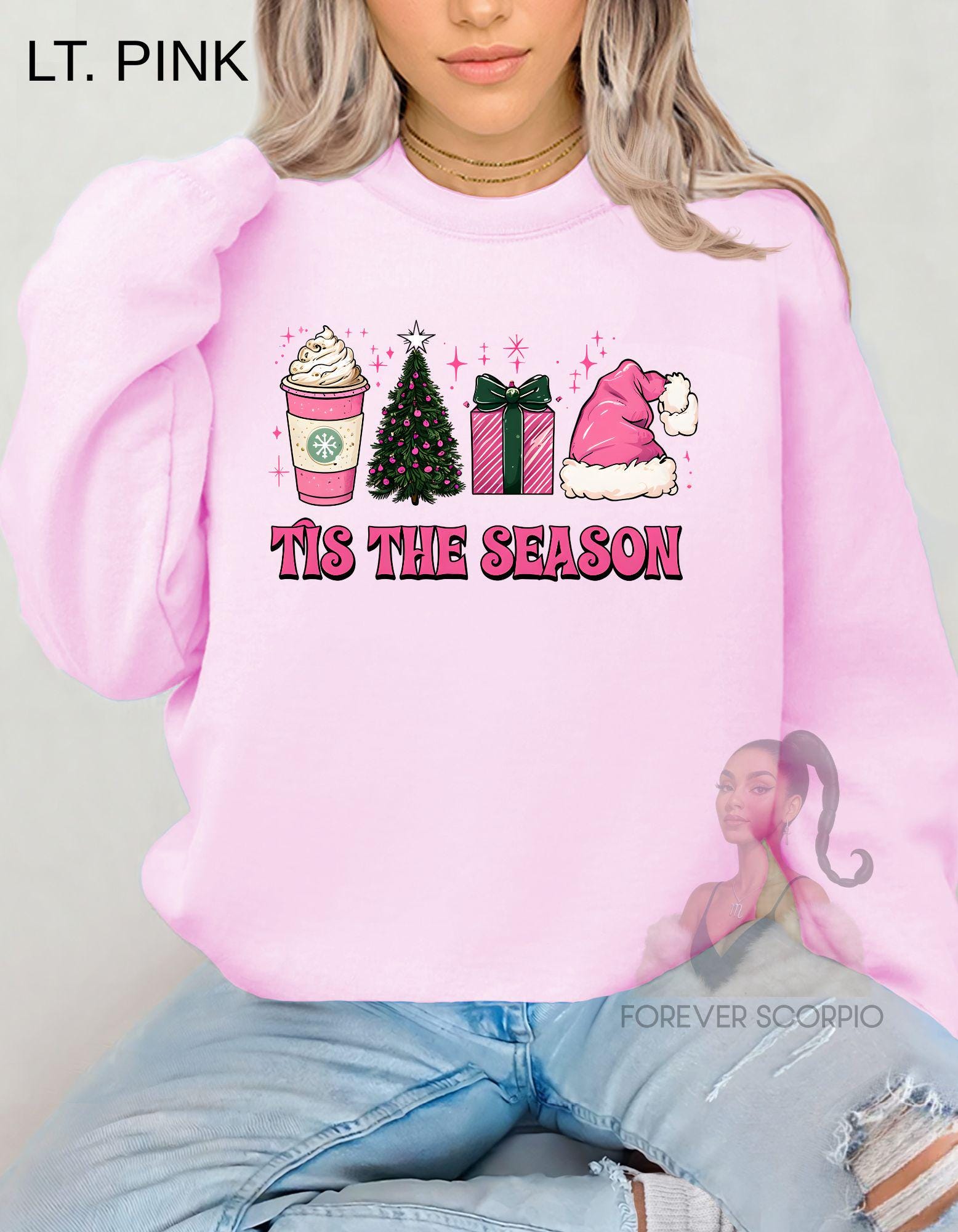 Coquette Christmas Sweatshirt Women | Pink ’Tis the Season Pullover | Holiday Coffee Gift | Girls Girls Soft Aesthetic Shirt