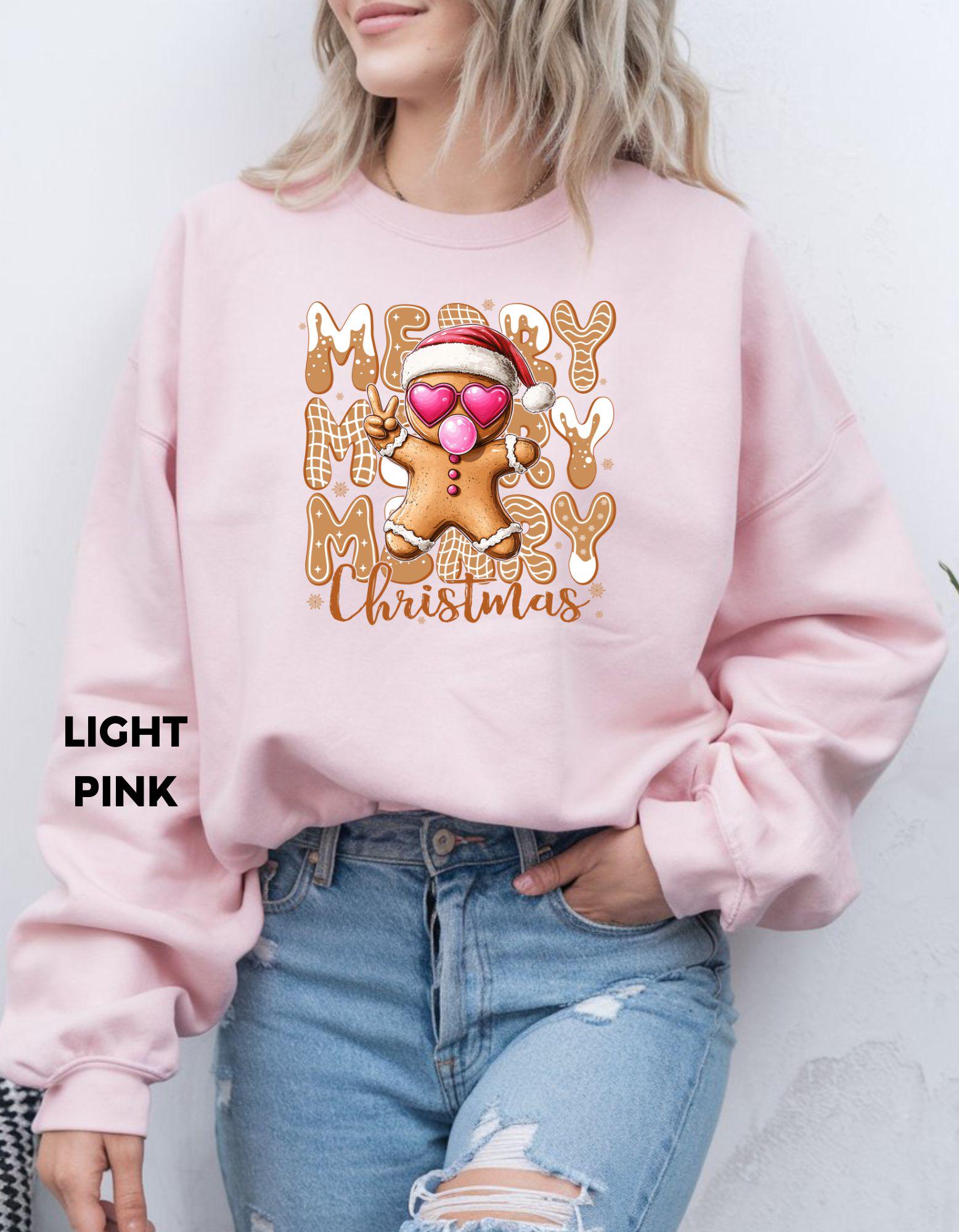 Gingerbread Merry Christmas Sweatshirt, Cute Holiday Crewneck, Retro Christmas Shirt for Women, Festive Cozy Winter Gift