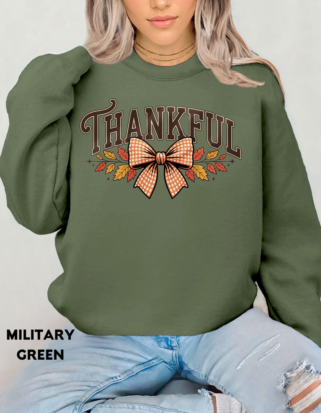 Thankful Sweatshirt, Fall Bow Thanksgiving Shirt, Autumn Cozy Crewneck, Pumpkin Spice Outfit, Grateful Blessed Sweatshirt