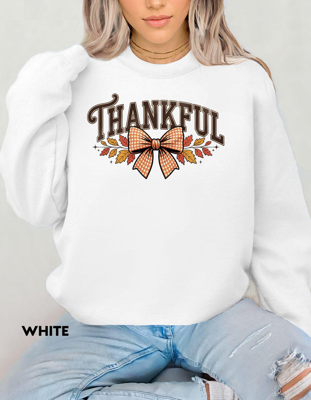 Thankful Sweatshirt, Fall Bow Thanksgiving Shirt, Autumn Cozy Crewneck, Pumpkin Spice Outfit, Grateful Blessed Sweatshirt